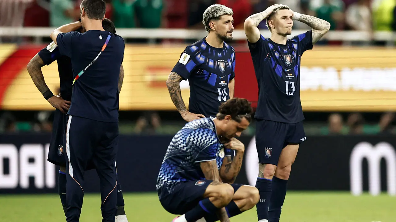 Uruguay's midfielder Giorgian De Arrascaeta and Uruguay's defender Guillermo Varela react after losing the 2026 World Cup Group H football match between Uruguay and Spain at the Guadalajara Stadium in Zapopan. Pic/AFP
