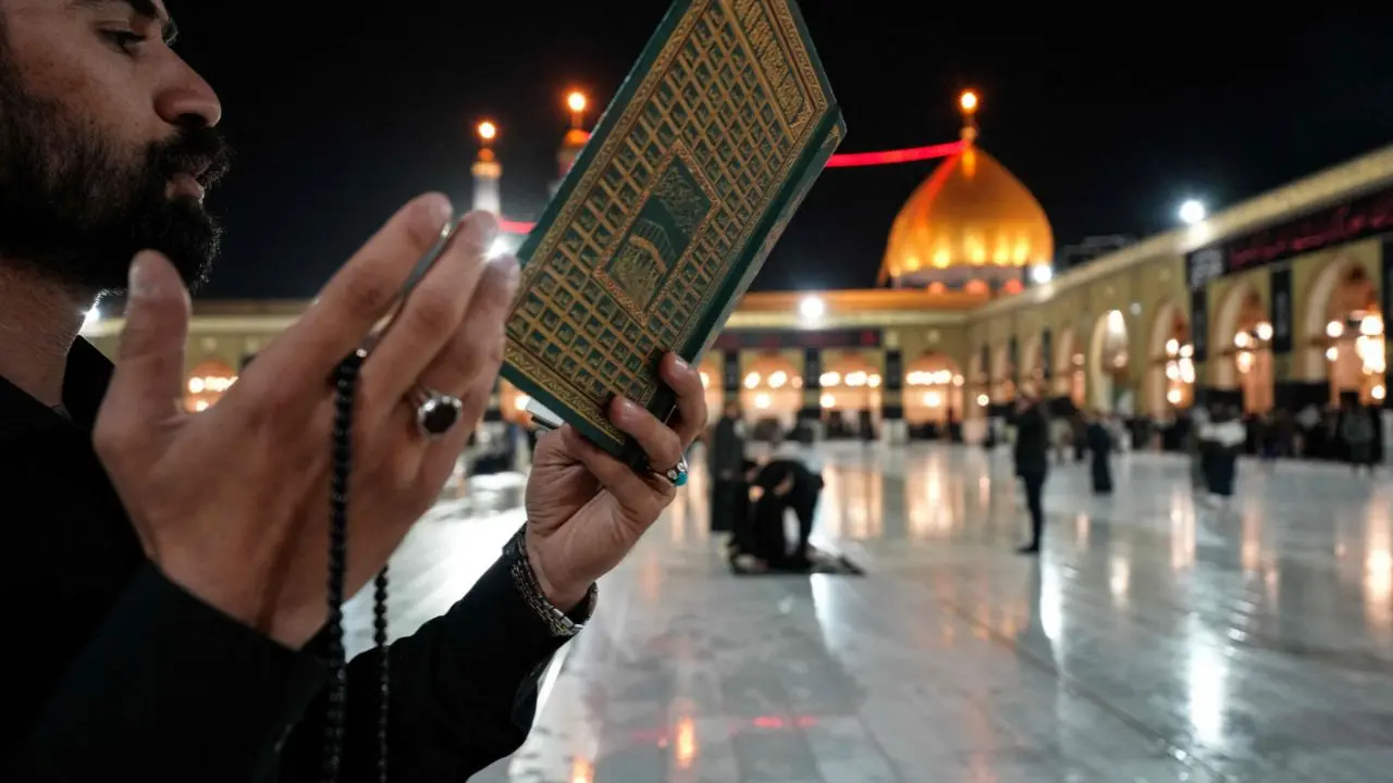 Iranian visitors and Shia devotees from across the world join the Itikaf spiritual retreat at Kufa Mosque, spending days and nights in prayer and reflection during the holiest nights of Ramadan