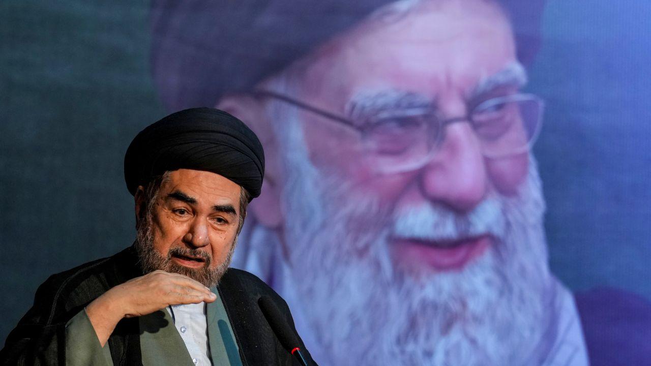 Shia religious leader Maulana Kalbe Jawad speaks during condolence meeting for Iran's Supreme Leader Ayatollah Ali Khamenei 