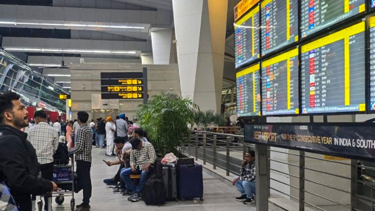 Flight information boards reflect widespread disruptions as airline operations remain affected for the third straight day due to airspace closures in parts of the Middle East