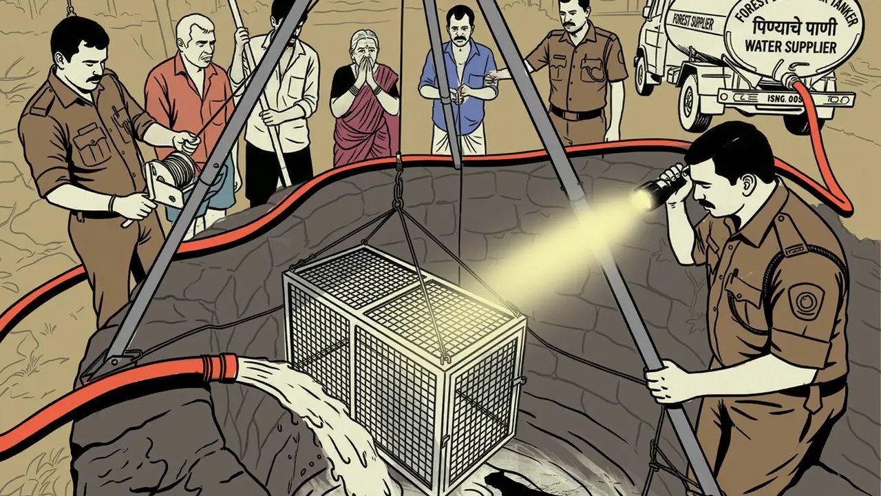 Forest officials, led by Round Officer Lahanu Gavde, rushed to the site. To move the reluctant animal, water was pumped into the well from a distance, gradually raising the level and forcing the panther to shift