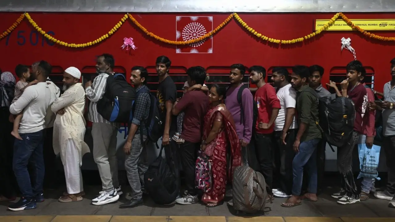 Floral decorations adorn the revamped Punjab Mail Express at Platform 11 of Chhatrapati Shivaji Maharaj Terminus during the Punjab Mail Train Mahotsav