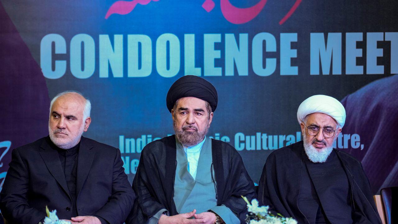 From left, Iran's Ambassador to India Mohammad Fathali, Shia religious leader Maulana Kalbe Jawad and Abdul Majeed Hakeem Ilahi, Special Representative of Iran's Supreme Leader in India, during condolence meeting 