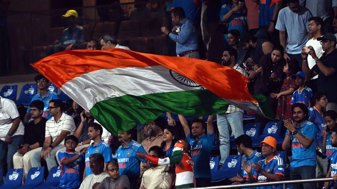 Wankhede Stadium erupts with cheers as fans witness the Men in Blue close to securing their place in the final