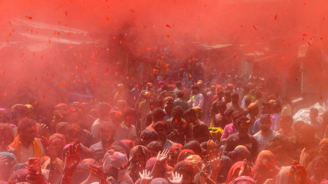 The streets of Agra were filled with clouds of pink, yellow, green and blue gulal floating in the air as the city turned into a canvas of celebrations.