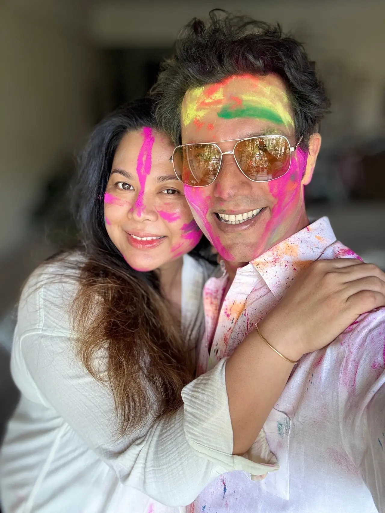 Parents-to-be Randeep Hooda and Lin Laishram were seen smeared in colours as they posed for festive pics.