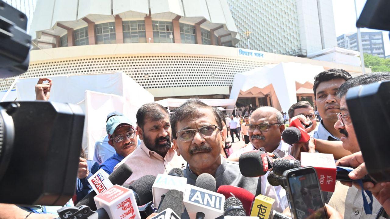 Rajya Sabha MP and Shiv Sena (UBT) leader Sanjay Raut arrives at Vidhan Bhavan amid discussions within the Opposition bloc over their candidate for the Upper House from Maharashtra