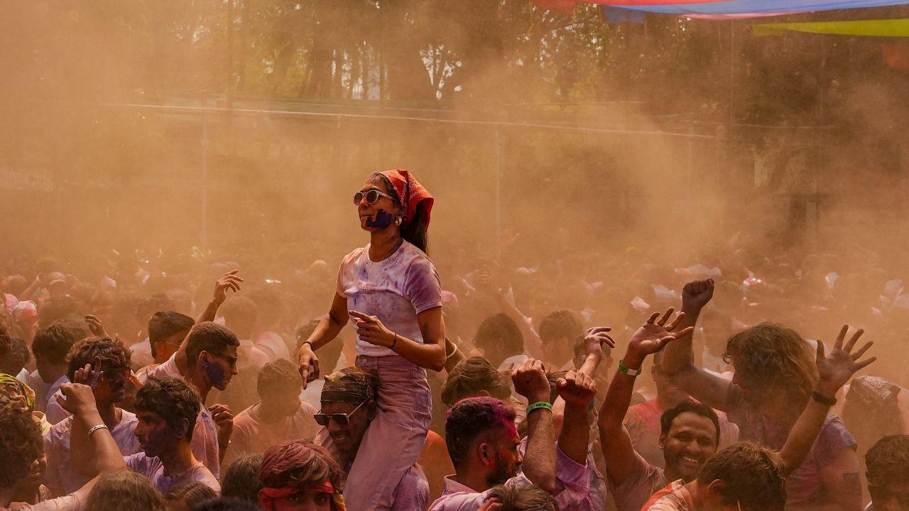 Revellers drenched in gulal dance to festive beats during Holi celebrations 