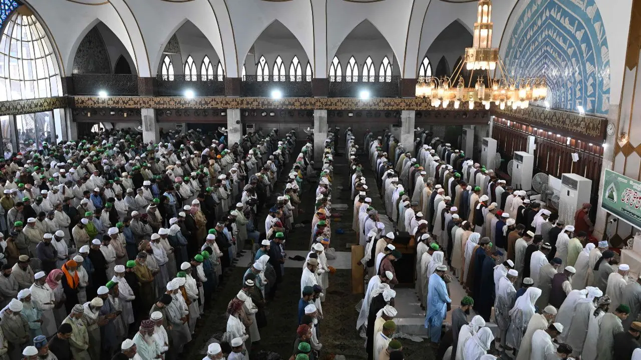 Thousands of Muslim devotees gather at the historic Data Darbar mosque in Lahore to offer the last Friday prayers of Ramadan, marking one of the most sacred occasions in the Islamic calendar