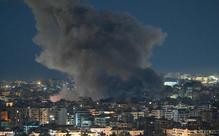 Smoke rises from the site of an Israeli airstrike that targeted the office of Al-Manar TV station in Beirut. Pic/AFP