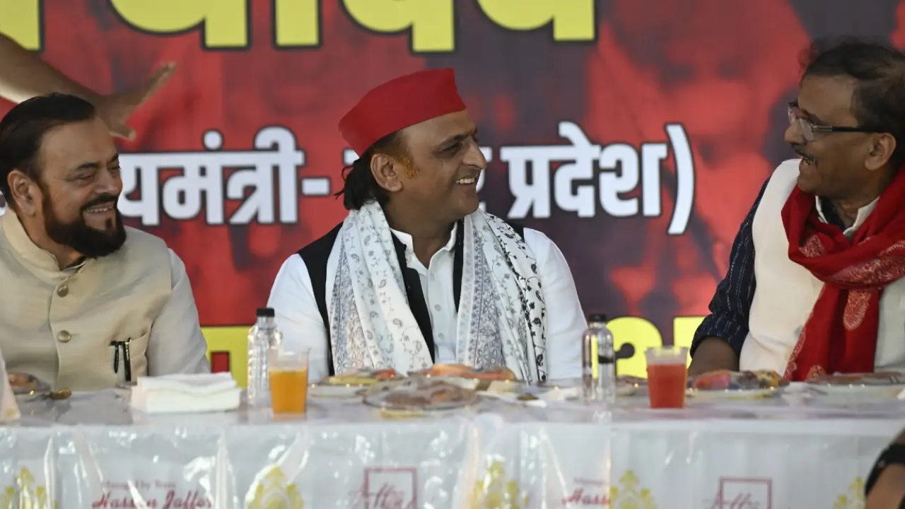 Yadav arrived in Mumbai to attend Iftaar (the evening meal to break the daily fast during the Islamic month of Ramzan) hosted by Azmi (left)