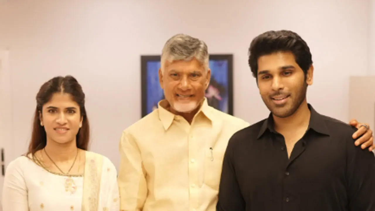 CM Chandrababu Naidu meets newlyweds Allu Sirish and Nayanika Reddy