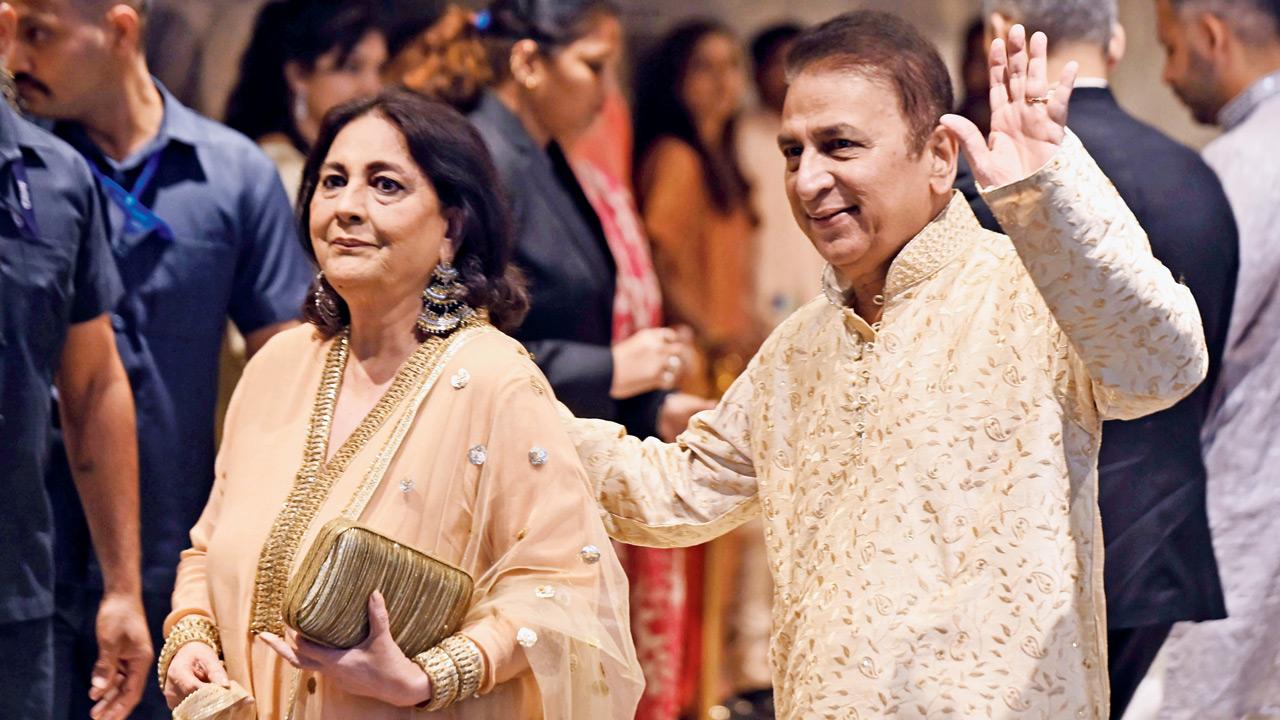 Cricket great Sunil Gavaskar attends the wedding with wife Marshneil Gavaskar