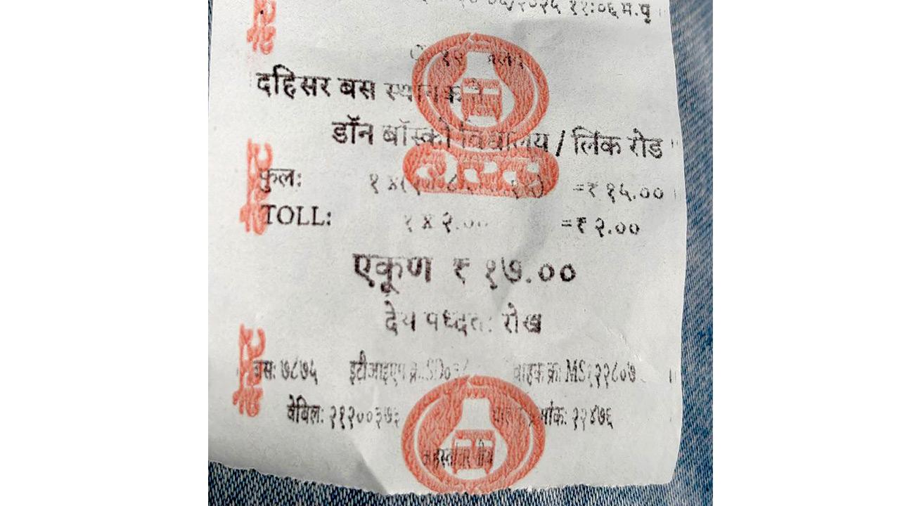 A BEST ticket with added toll charge, PIC/NIMESH DAVE