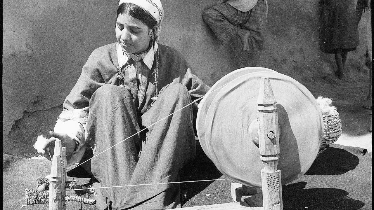 A Kashmiri Pandit woman spinning pashmina yarn, 1940s, Photograph. Pic Courtesy/Heirs of PN Kohli; Chatterjee & Lal