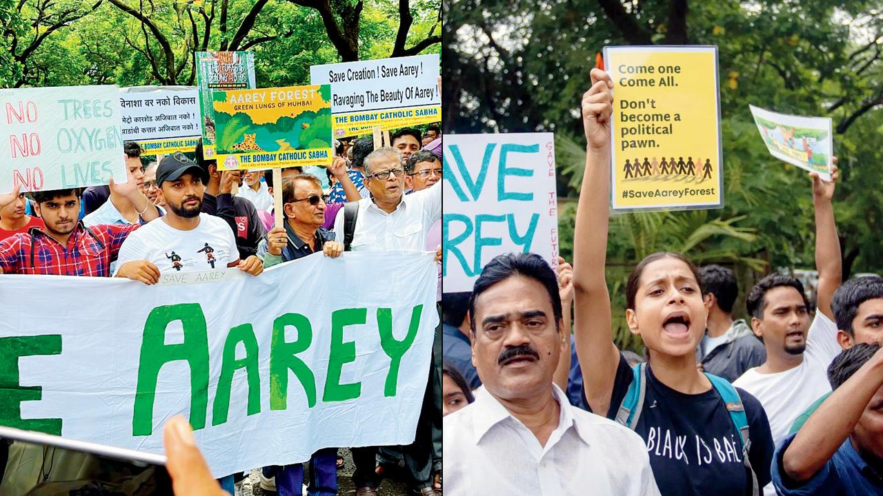Attendees at the march (right) Participants at an earlier march. Pics courtesy/Let India Breathe and Aarey Conservation Group Archives 