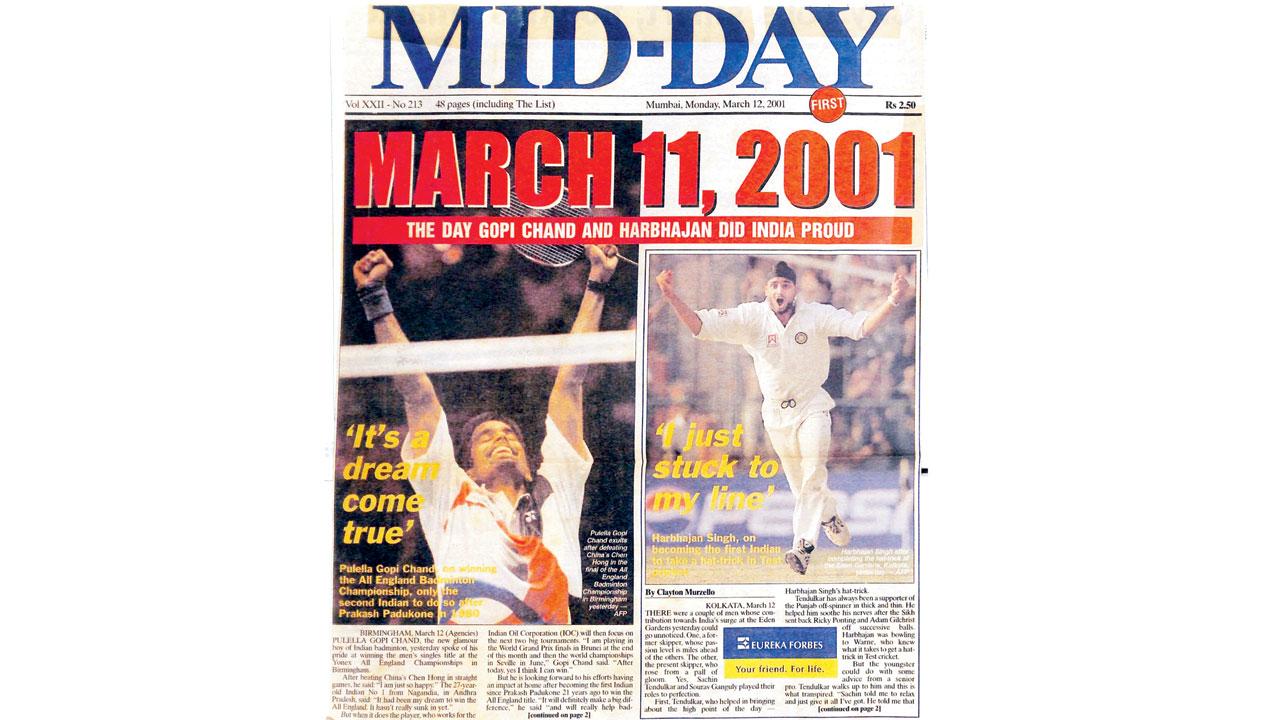 mid-day’s front page of March 12, 2001