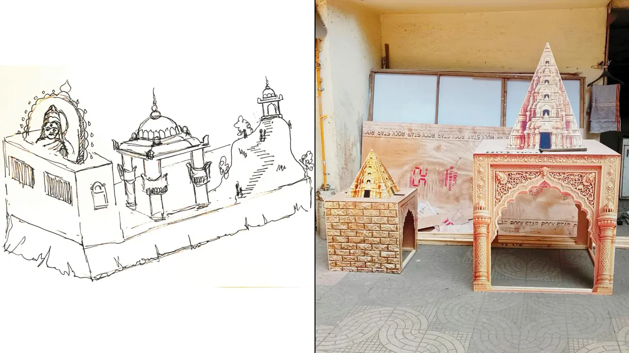 A rough sketch of the diorama; (right) a section from the display. PICS COURTESY/SUNIL KOTHARE
