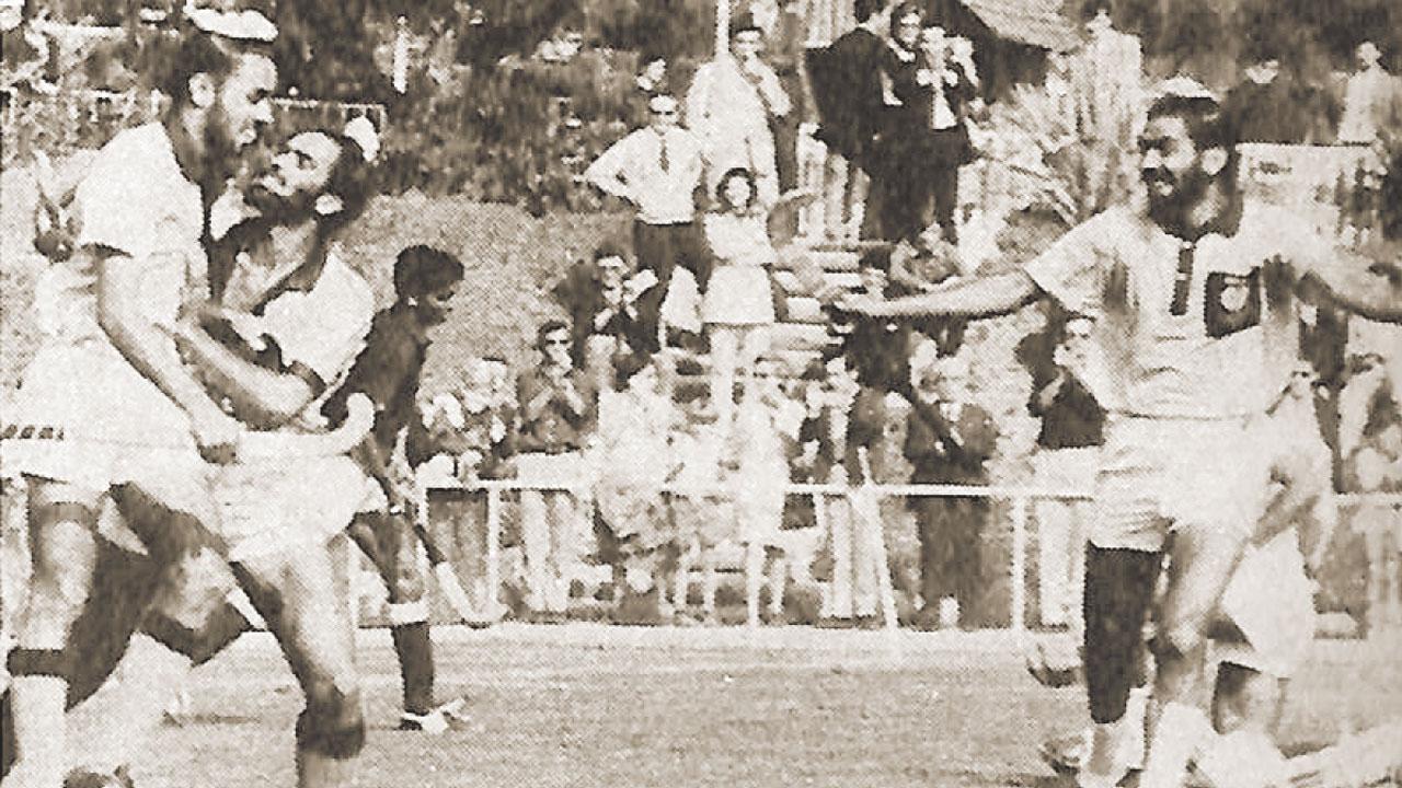 1971 World Cup: India players celebrate teammate Rajwinder  Singh’s (left) opening goal against Pakistan in the semi-finals at  Amstelveen, Netherlands. India went on to lose the match 1-2 