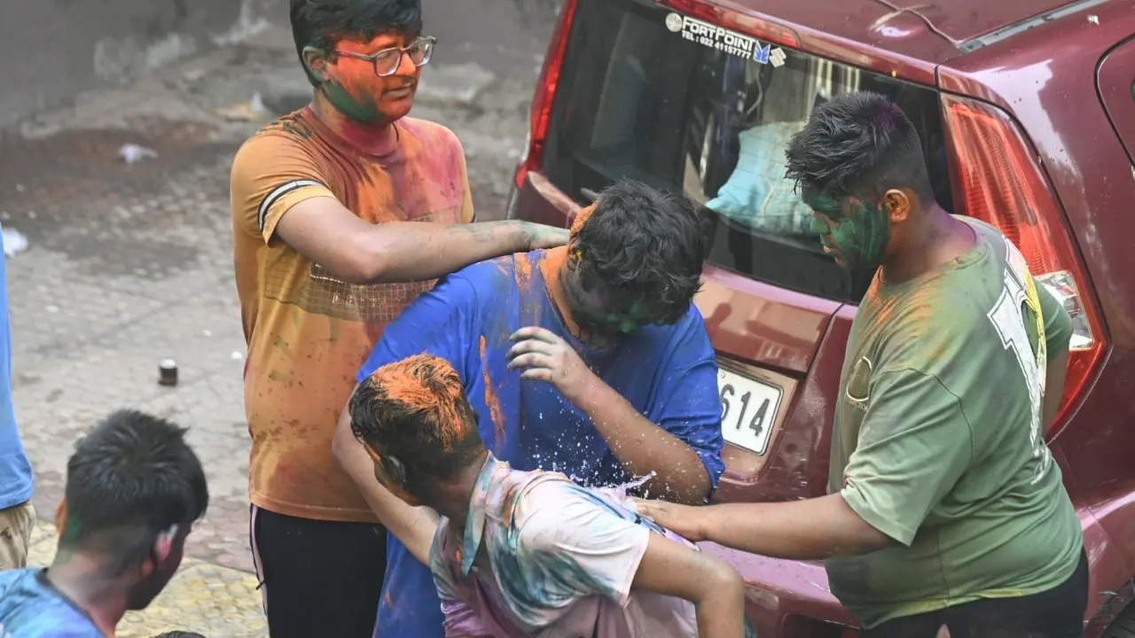 Joyful scenes as children celebrate Rangpanchami with colours and water in Mahim. PIC—ASHISH RAJE