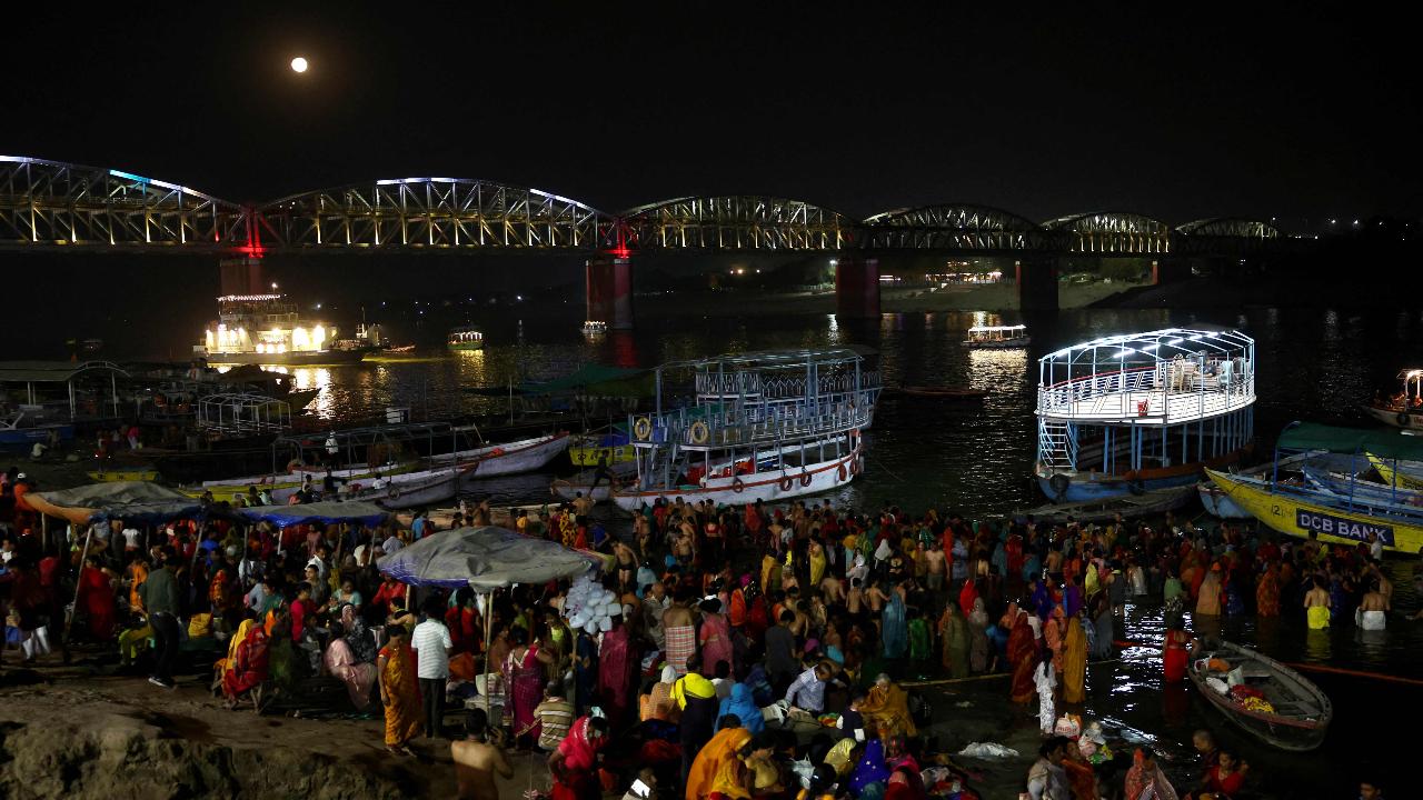 Elsewhere in India, Hindu devotees took a holy dip in the river Ganges during the total lunar eclipse, in Varanasi on March 3