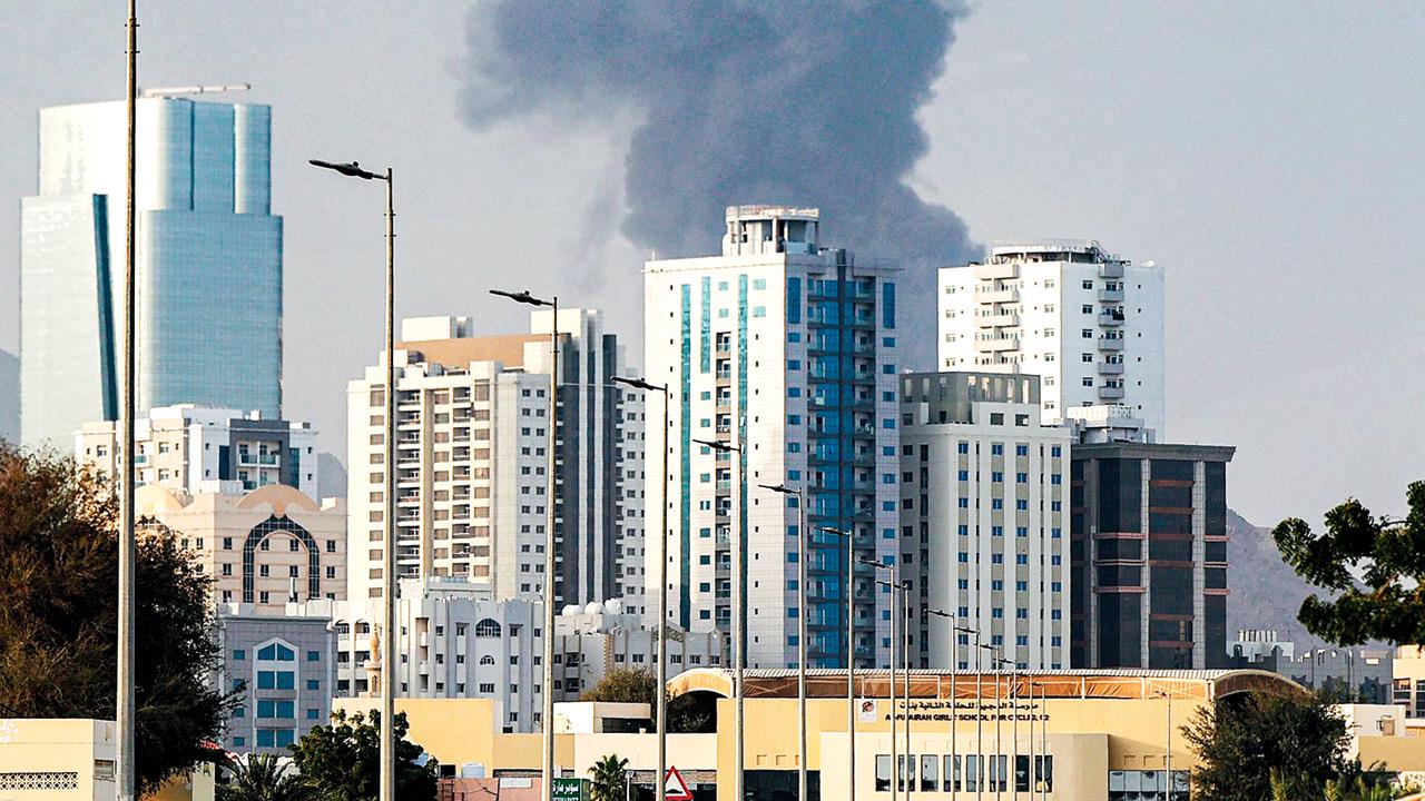 Smoke plume billows following an explosion in Fujairah industrial zone 