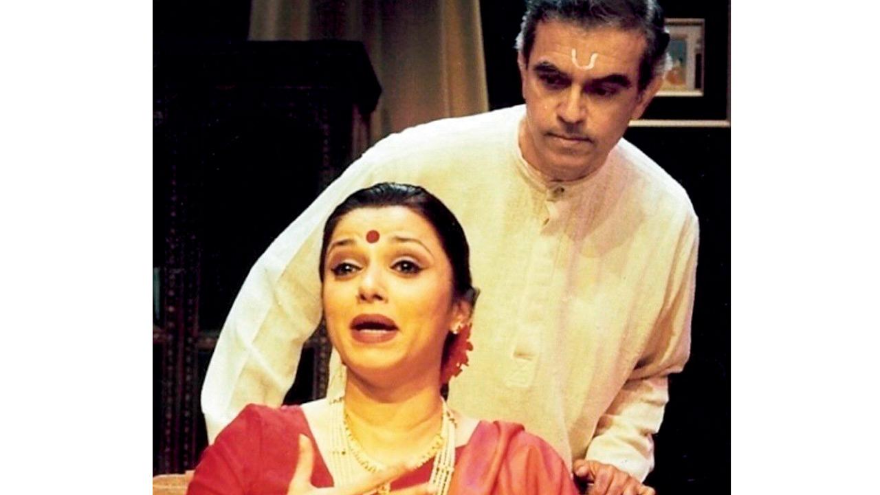 Vijay Crishna (standing, behind) and Lillete Dubey in a scene from the play, Dance Like A Man. Pic Courtesy/@lilletedubeyofficial