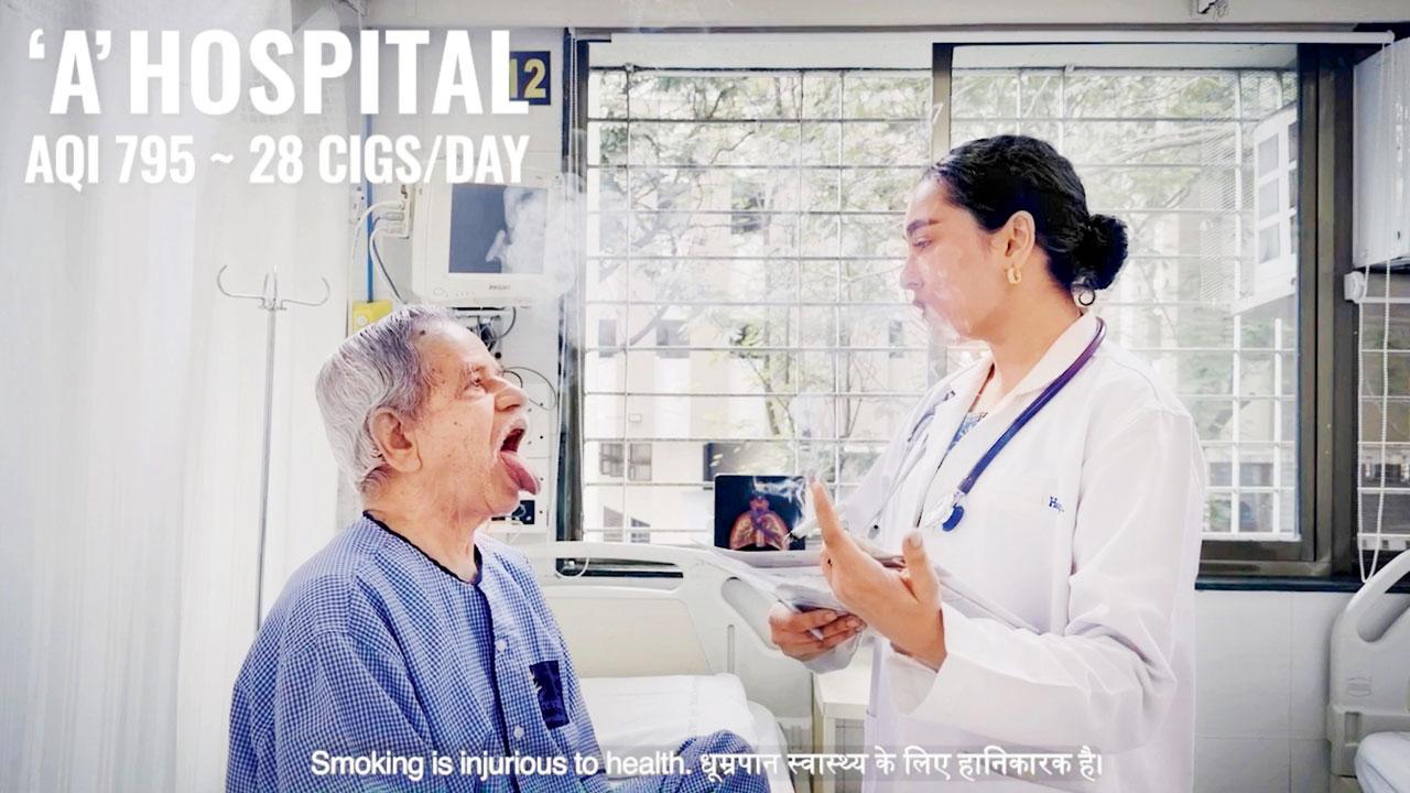 Shelar takes scenes from around India, where he makes people smoke during their everyday activities to show the absurdity of having to breathe such air