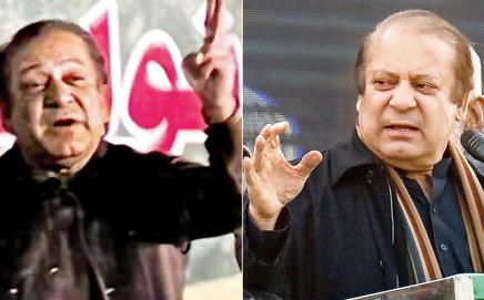 Pehchaan kaun?: Mashhoor Amrohi in the film; (right) former Pakistan PM Nawaz Sharif. Pics/X, AFP