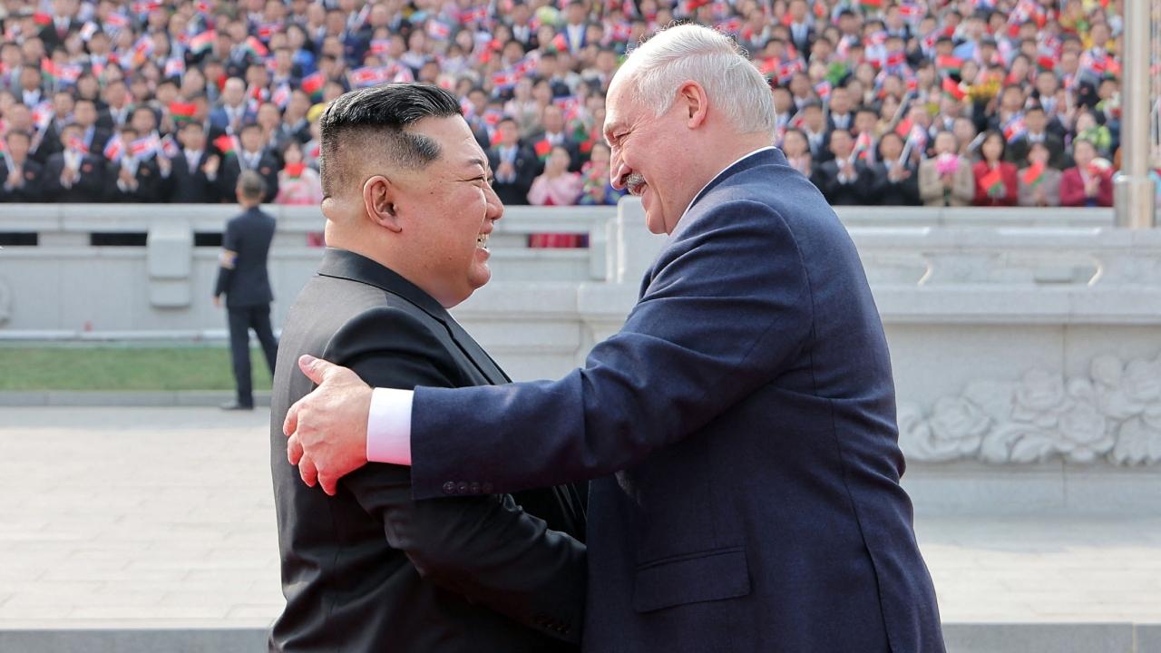 A ceremony to welcome Lukashenko took place at Kim Il Sung Square on Wednesday as he arrived in Pyongyang by his private plane for a two-day visit at the invitation of the North's leader, according to the Korean Central News Agency (KCNA).