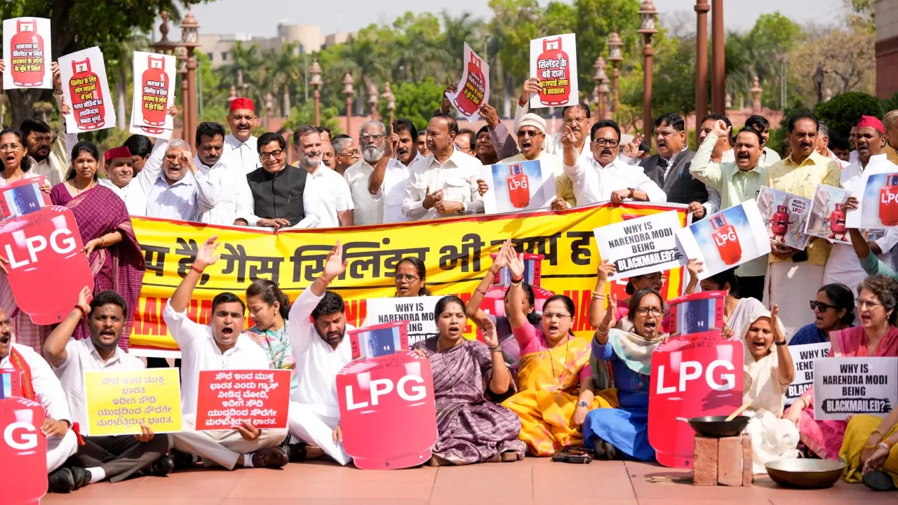 In Photos: Opposition MPs protest in Parliament over LPG cylinder shortage