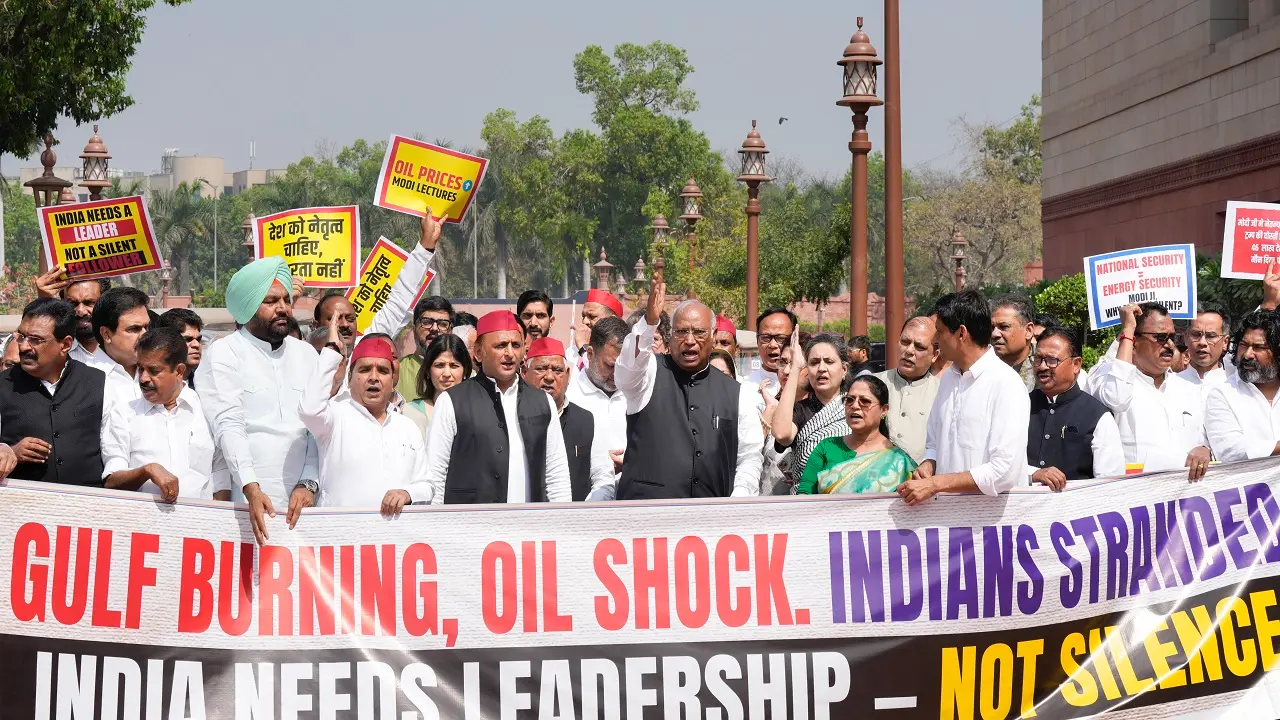 INDIA bloc MPs protest in Parliament over Centre’s stance on West Asia conflict