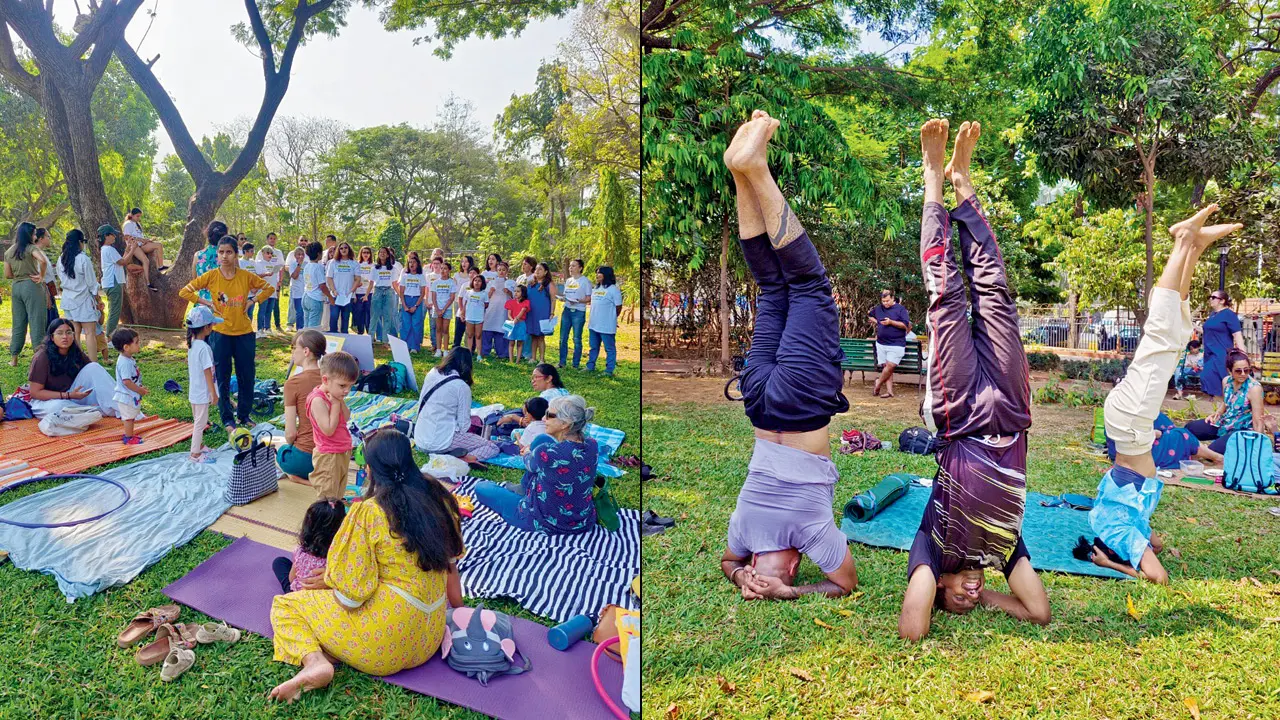 People sing together in a group. Pics courtesy/Anca Florescu Abraham (right) Participants at a yoga session