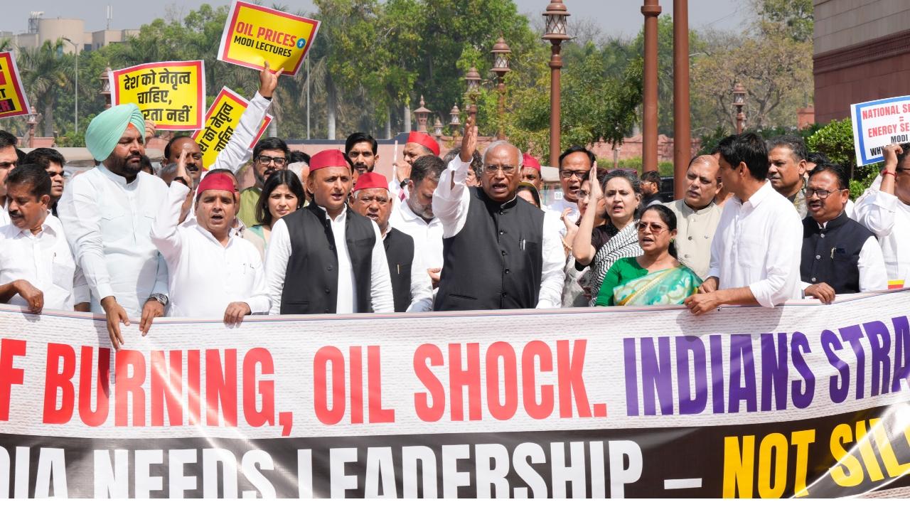The leaders held a banner reading, 