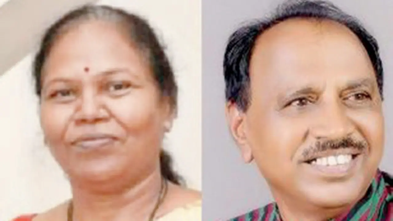 Former Mayor of Nagpur, Mayatai Ivnate (right) Former Member of the Legislative Council, Ramrao Wadkute. Pic/X/@AshokChavan1958