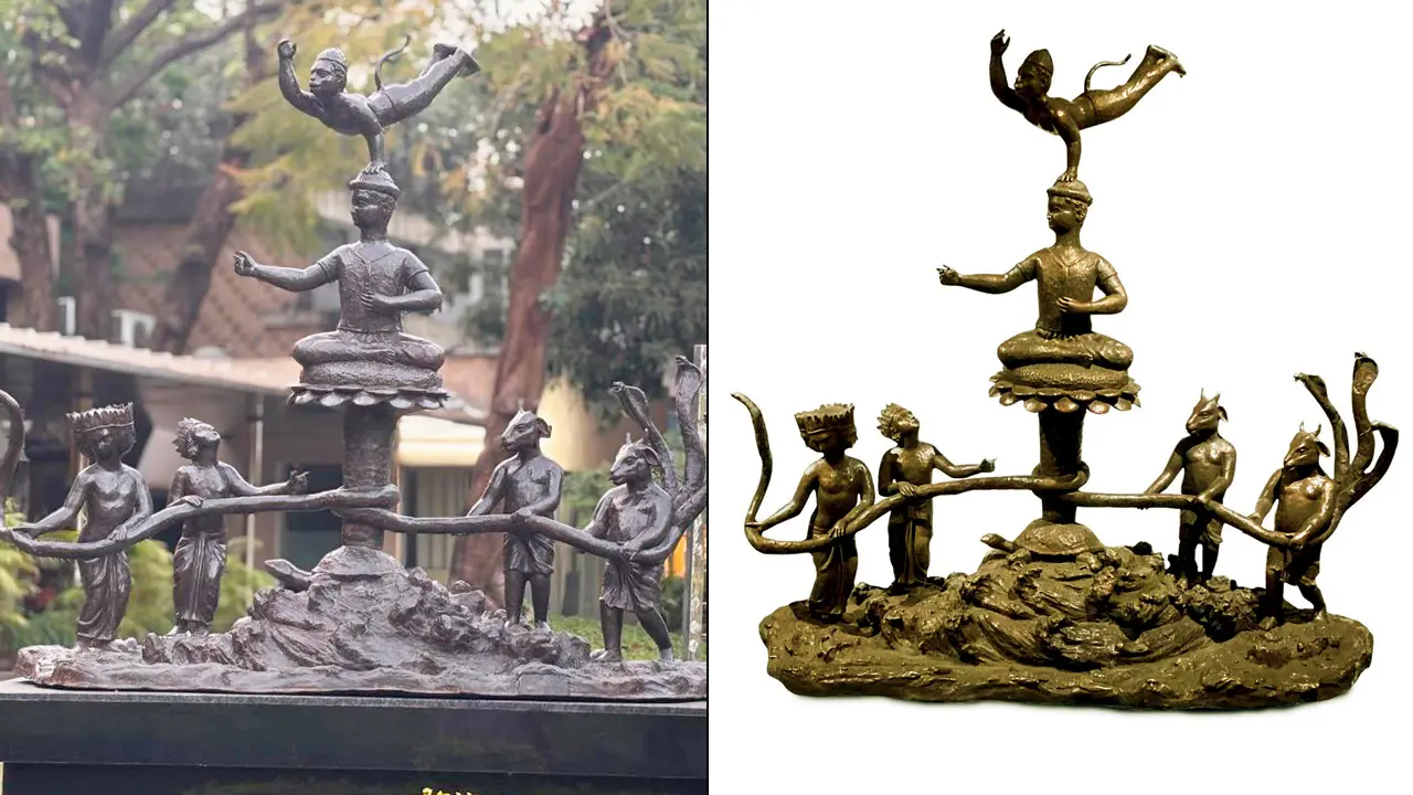 The sculpture placed in the lawn of CSMVS (right) The sculpture by Sakti Burman titled Samudra Manthan. Pics courtesy/CSMVS