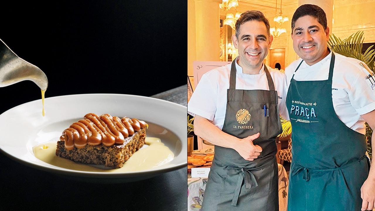 Sticky toffee pudding (right) chef Manuel Olveira and Ralph Prazeres. Pics courtesy/La Panthera