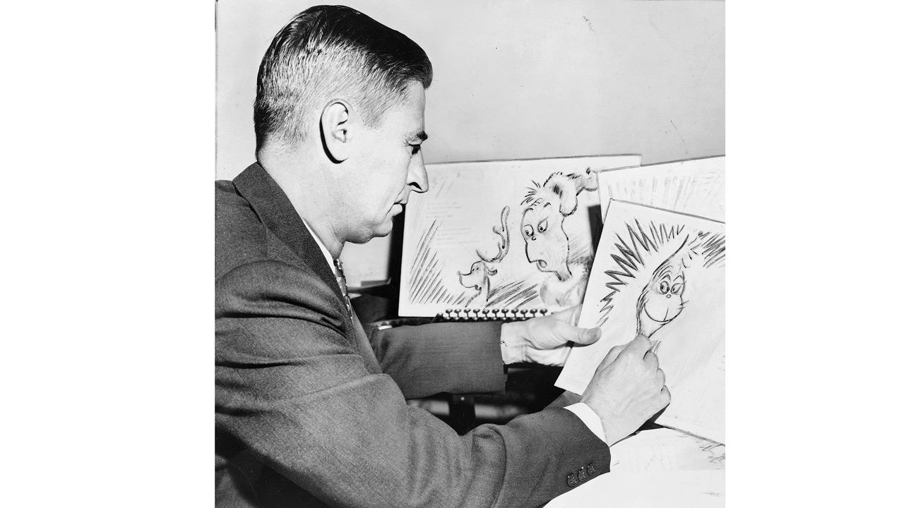 Theodor Geisel sketches The Grinch. Pics Courtesy/WIKIMEDIA, Amazon