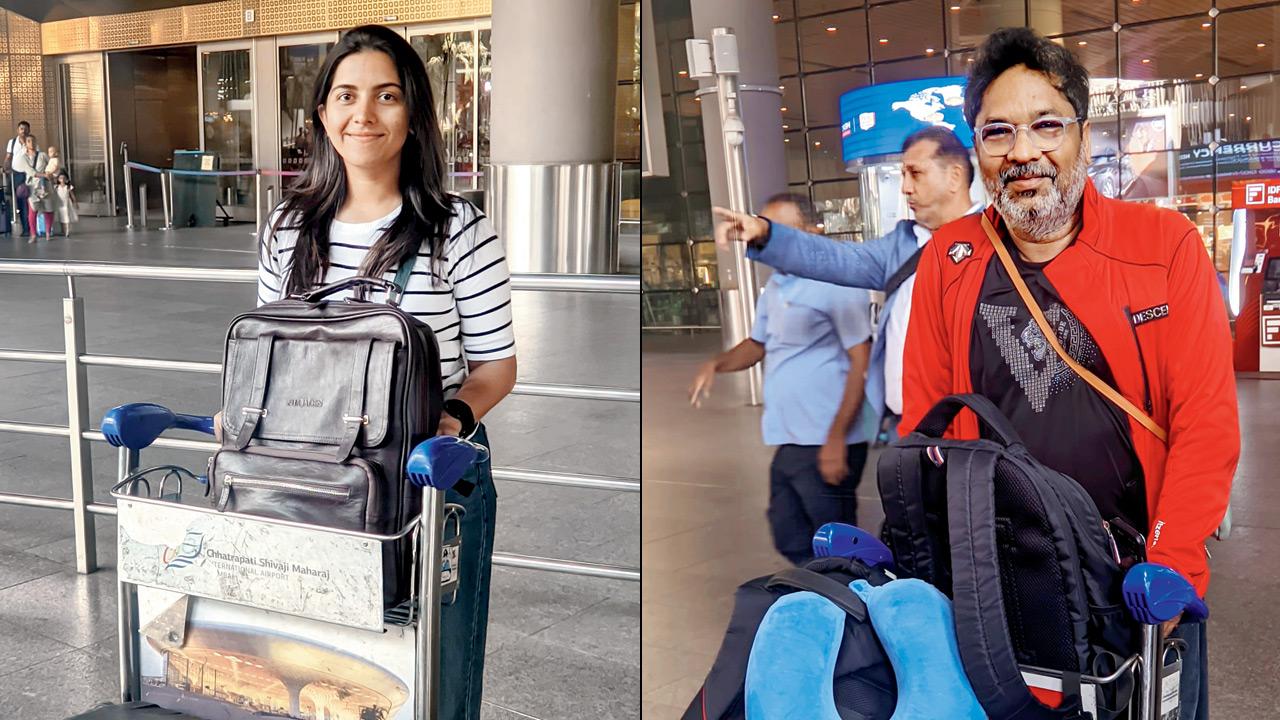 (From left) Shravani Joshi, tour coordinator; A flier who arrived on the same Emirates flight that landed at Mumbai airport