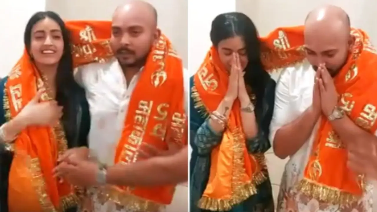 Prithvi Shaw and Akriti Agarwal offer prayers at Malakaleshwar Temple in Ujjain