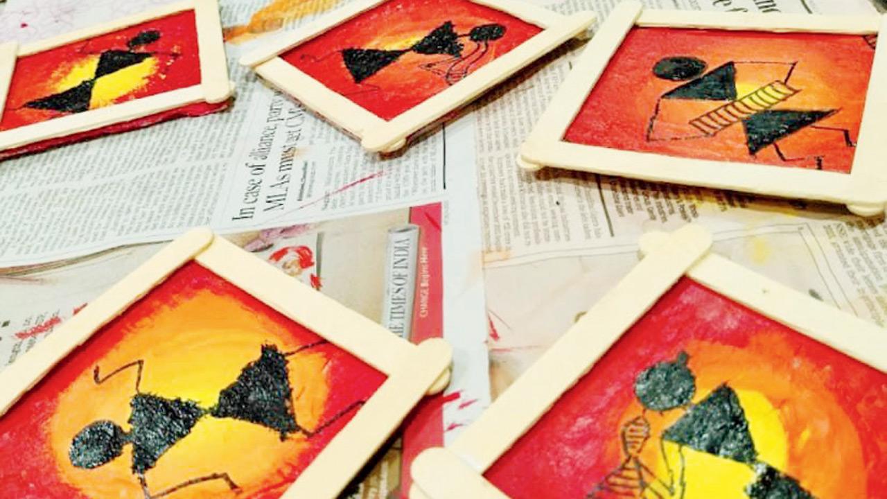 Warli art frames, crafted using ice cream sticks