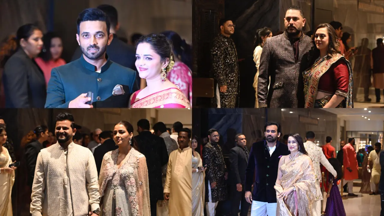 The Indian cricket stars Ajinkya Rahane, Yuvraj Singh, Suresh Raina, and Zaheer Khan attended the event with their wives