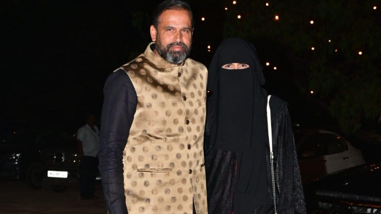 Former cricketer and TMC leader Yusuf Pathan, pictured with his wife, at their mehendi and sangeet ceremony. PIC/ PTI