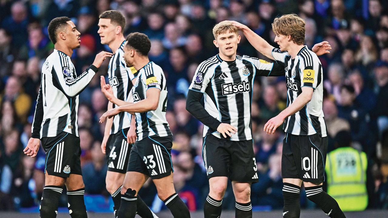 Newcastle’s Anthony Gordon (right) celebrates scoring against Chelsea recently. Pic/Getty Images
