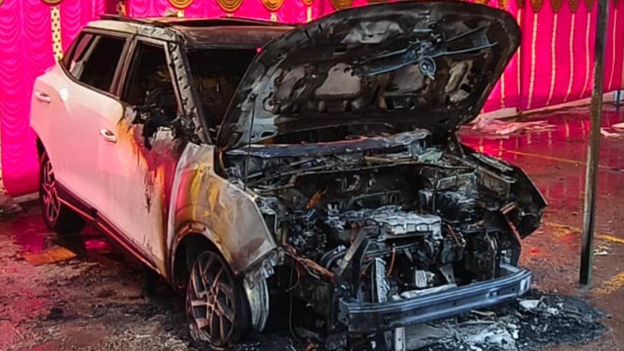 A new electric car kept in the showroom for sale caught fire, they said