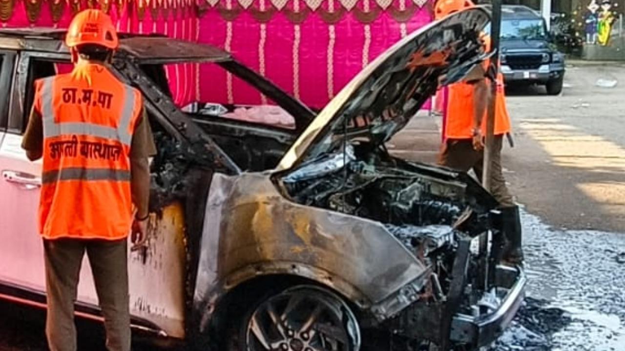 The blaze was reported in a car at around 8:15 am at a vehicle showroom located in the Ashar Compound area, civic officials said