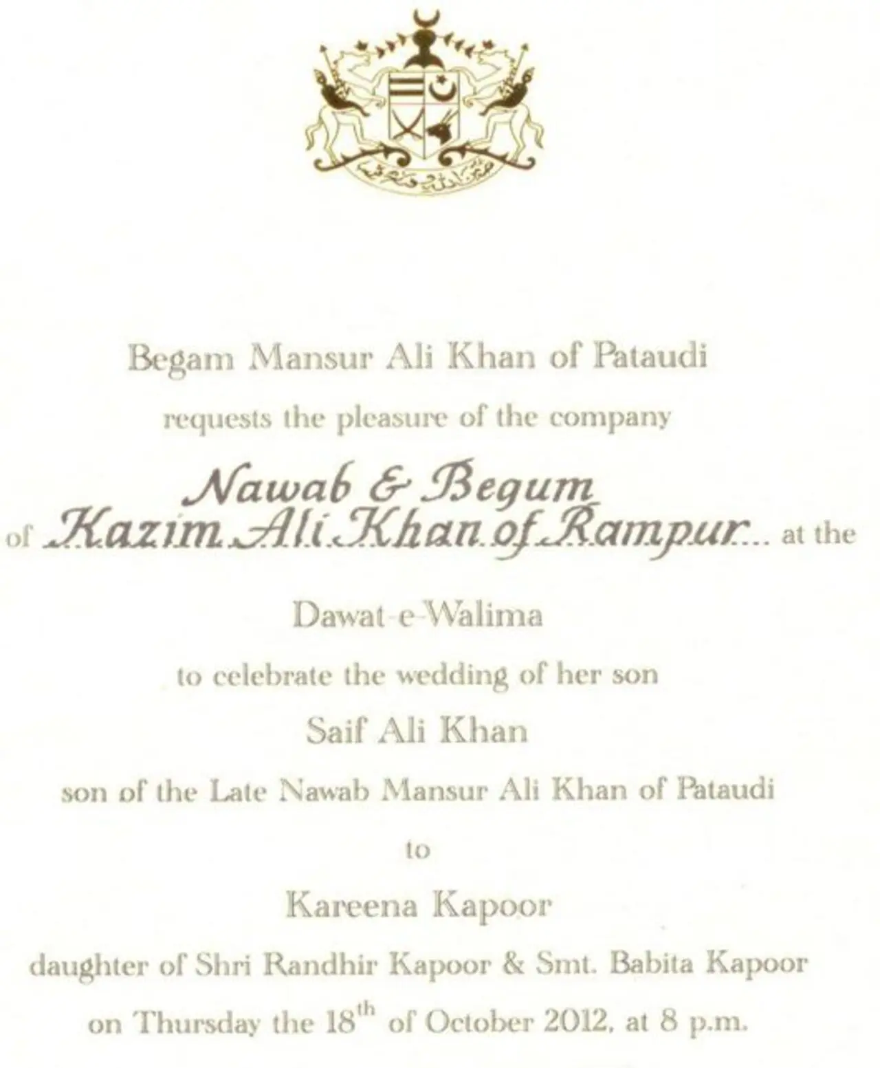 Saif Ali Khan and Kareena Kapoor's wedding invite had a royal feel, keeping in mind thier royal roots.
