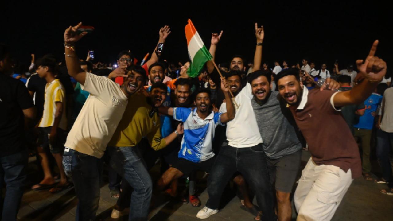 A group of friends share a moment as they celebrate India's third World T20 title, more than any other team in the history (Pic: Ashish Raje)