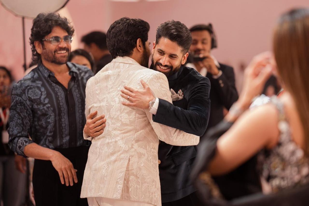 Allu Sirish and Naga Chaitanya shared a warm hug as Nagarjuna looked with a wide smile on his face.