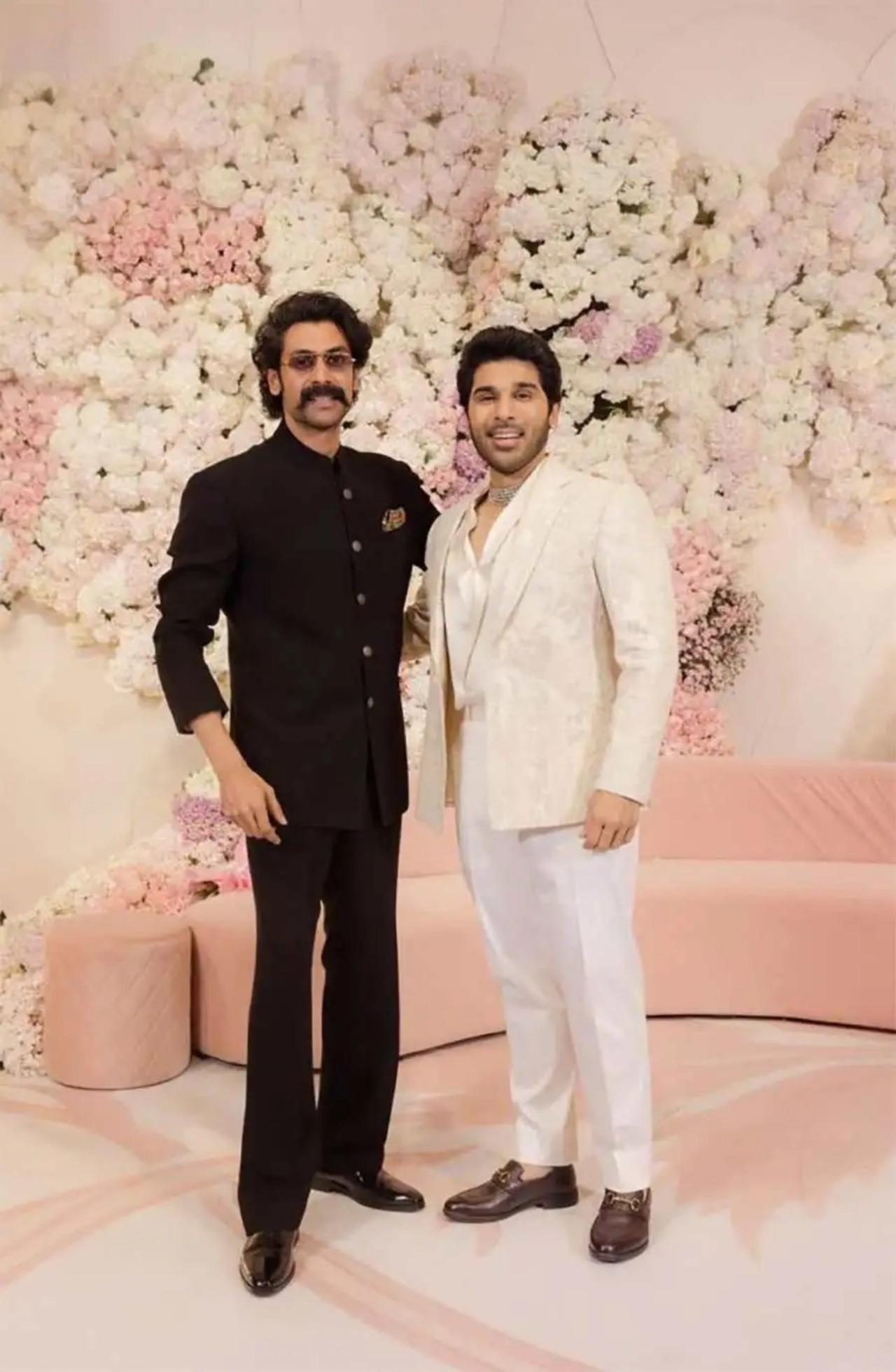 Rana Daggubati was seen looking dapper in a black outfit as he posed with the groom-to-be.